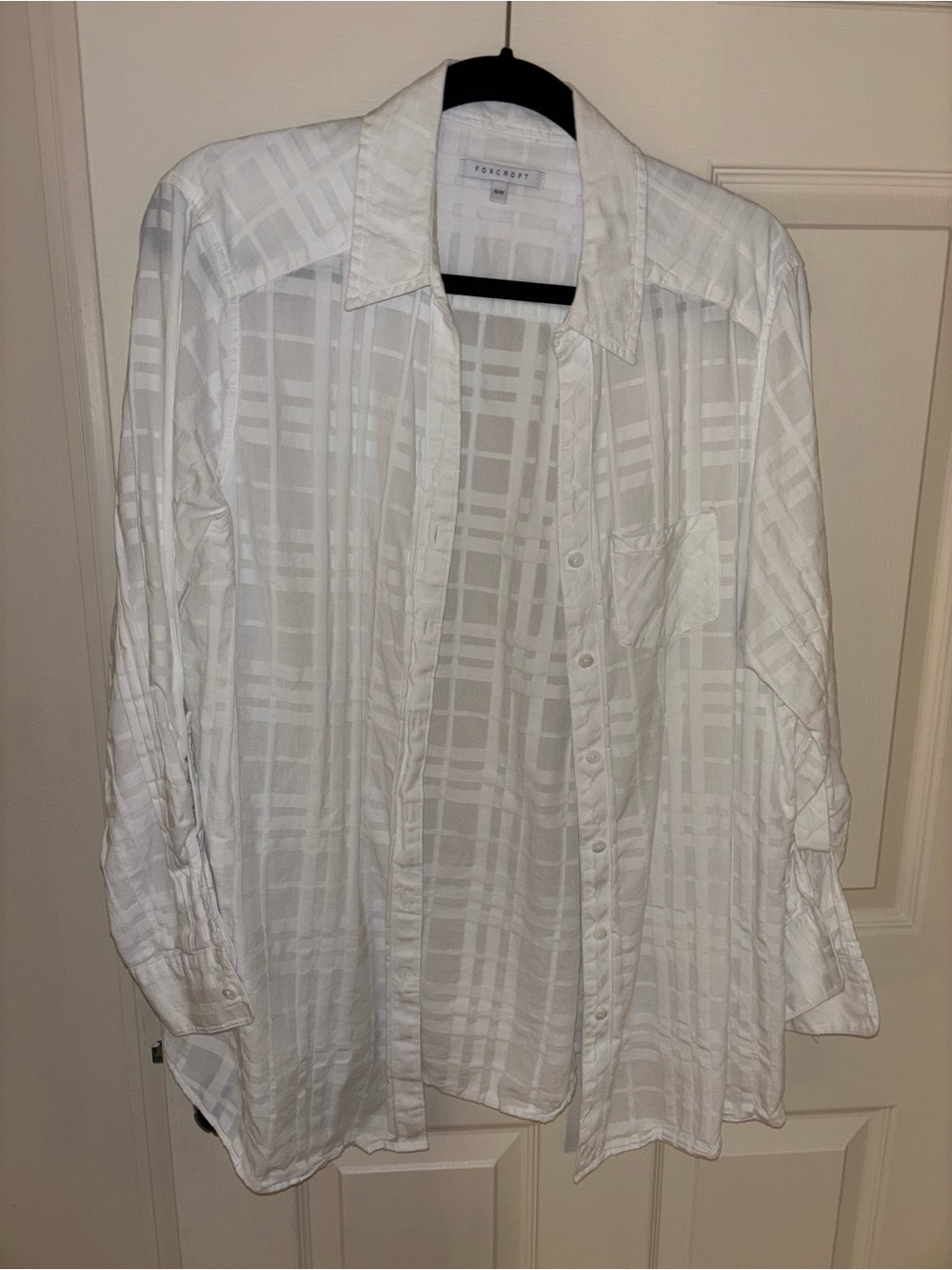 Foxcroft White Sheer Plaid Button-Up Shirt 100% cotton